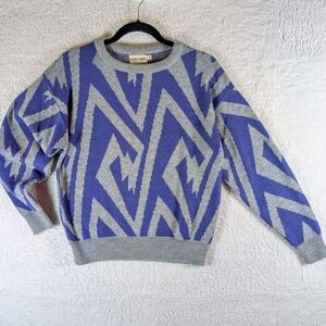 Alfred Dunner Geometric Blue and Gray Crewneck Sweater